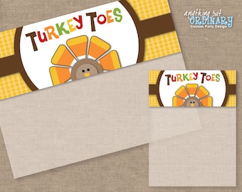 Turkey Toes, DIY Thanksgiving Bag Toppers, Editable Treat Bag Labels, INSTANT DOWNLOAD printable digital file