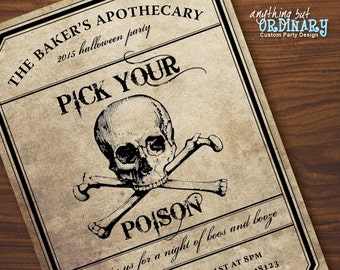 Pick Your Poison, Halloween Cocktail Party Invitation, printable digital file