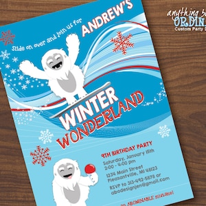 Abominable Snowman Birthday Invitation, Winter Wonderland Party Invite, printable digital file