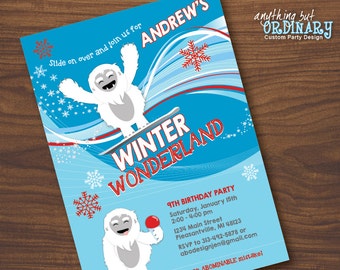 Abominable Snowman Birthday Invitation, Winter Wonderland Party Invite, printable digital file