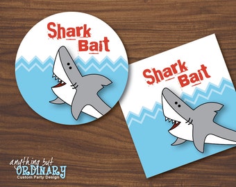 Shark Bait Favor Tags | Printable Round Shark Labels | INSTANT DOWNLOAD | digital file