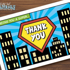 Cartão de agradecimento de super-herói DIY, cartão dobrado em branco por dentro, DOWNLOAD INSTANTÂNEO, arquivo digital para impressão