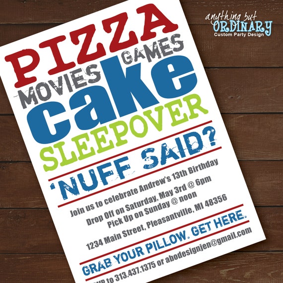 teenage boys sleepover invitation printable nuff said birthday sleepover invite digital file teenage sleepover invitations