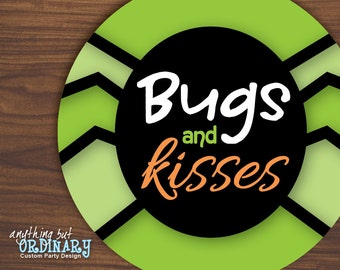 Bugs and Kisses Favor Tags, Halloween Circle Labels, INSTANT DOWNLOAD, digital printable file