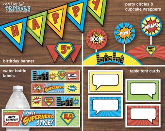 Superhero Birthday Party Package, Printable Super Hero Party, INSTANT DOWNLOAD, printable digital file