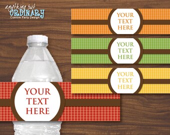 Editable Water Bottle Labels in Autumn Colors, INSTANT DOWNLOAD, digital printable file