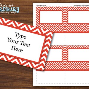 Red and White Label Cards, Editable Chevron Favor Tags, INSTANT DOWNLOAD, Digital Printable File ...