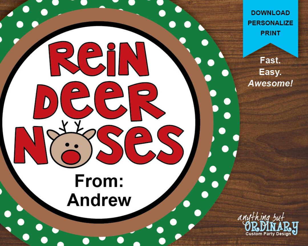 Reindeer Noses Gift Tags, Printable Christmas Favor Tags, Editable ...