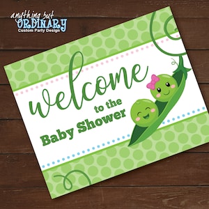 Twee erwten in een peul baby shower welkom teken/afdrukbare blauwe en roze Sweet Pea welkom teken/INSTANT DOWNLOAD digitaal bestand
