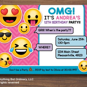 Printable Emoji Birthday Party Invite, Girl's Emoji Invitations, digital file image 2