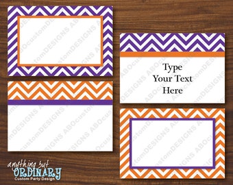 Editable Purple and Orange Chevron Tent Cards, Printable Folded Buffet Cards, Food Labels, INSTANT DOWNLOAD, digital file