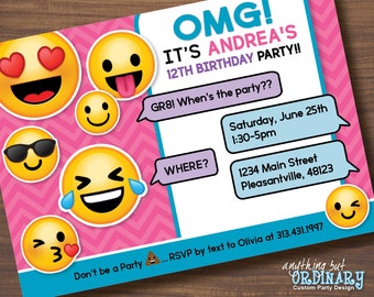 Printable Emoji Birthday Party Invite, Girl's Emoji Invitations, digital file