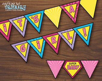 SuperGirl Banner, Its A Girl, DIY Superhero, INSTANT DOWNLOAD, printable digital file