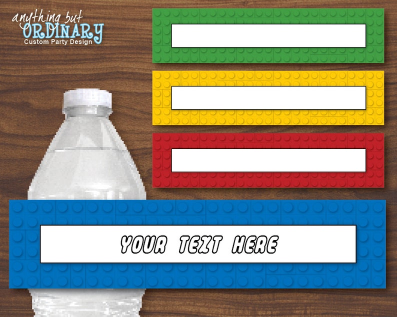Lego Inspired Water Bottle Labels Editable Colored Block | Etsy