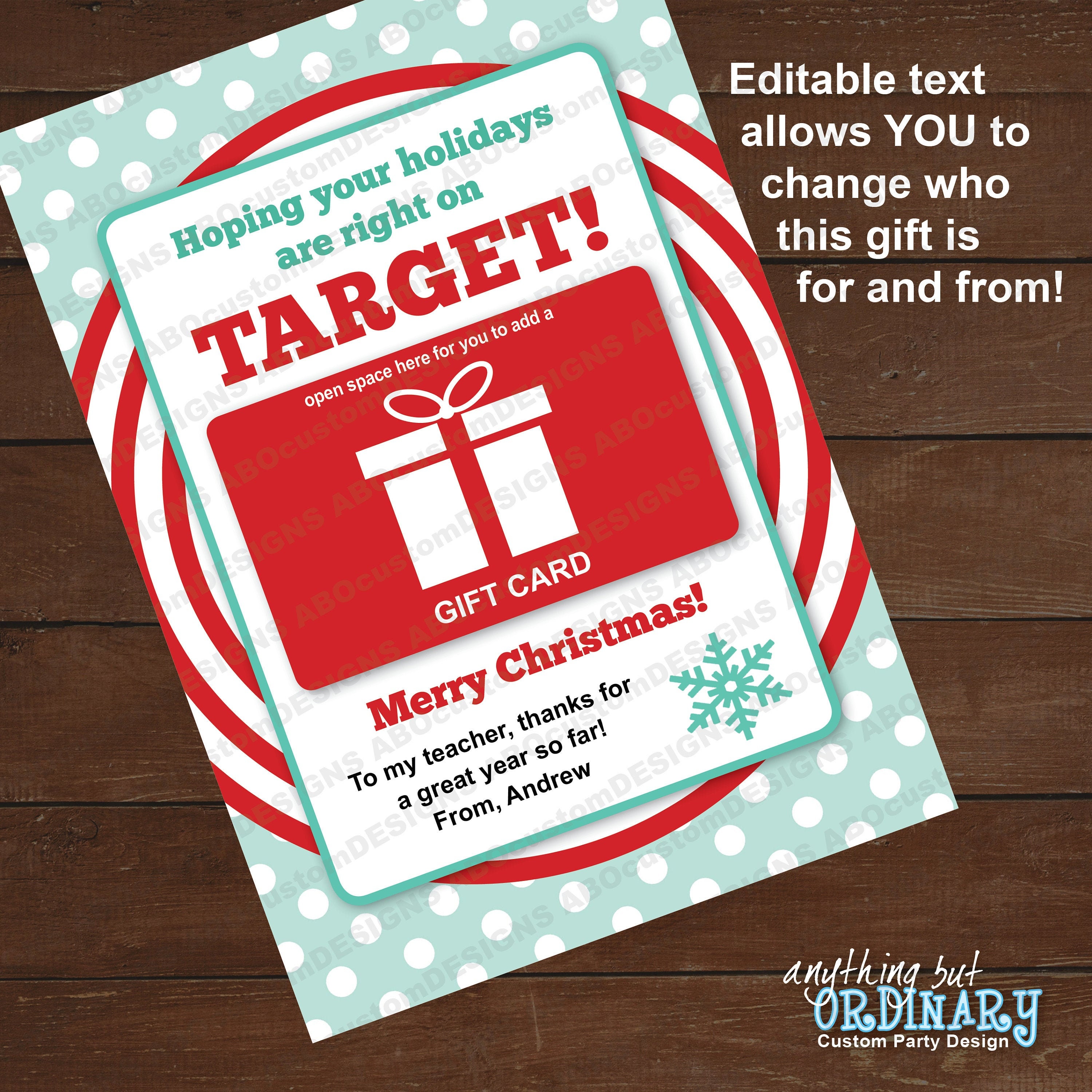 On Target Gift Card Holder Editable Christmas Gift Card - Etsy