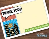 Superhero Thank You Card, Flat Card, EDITABLE ThankYou Note, INSTANT DOWNLOAD, digital printable file