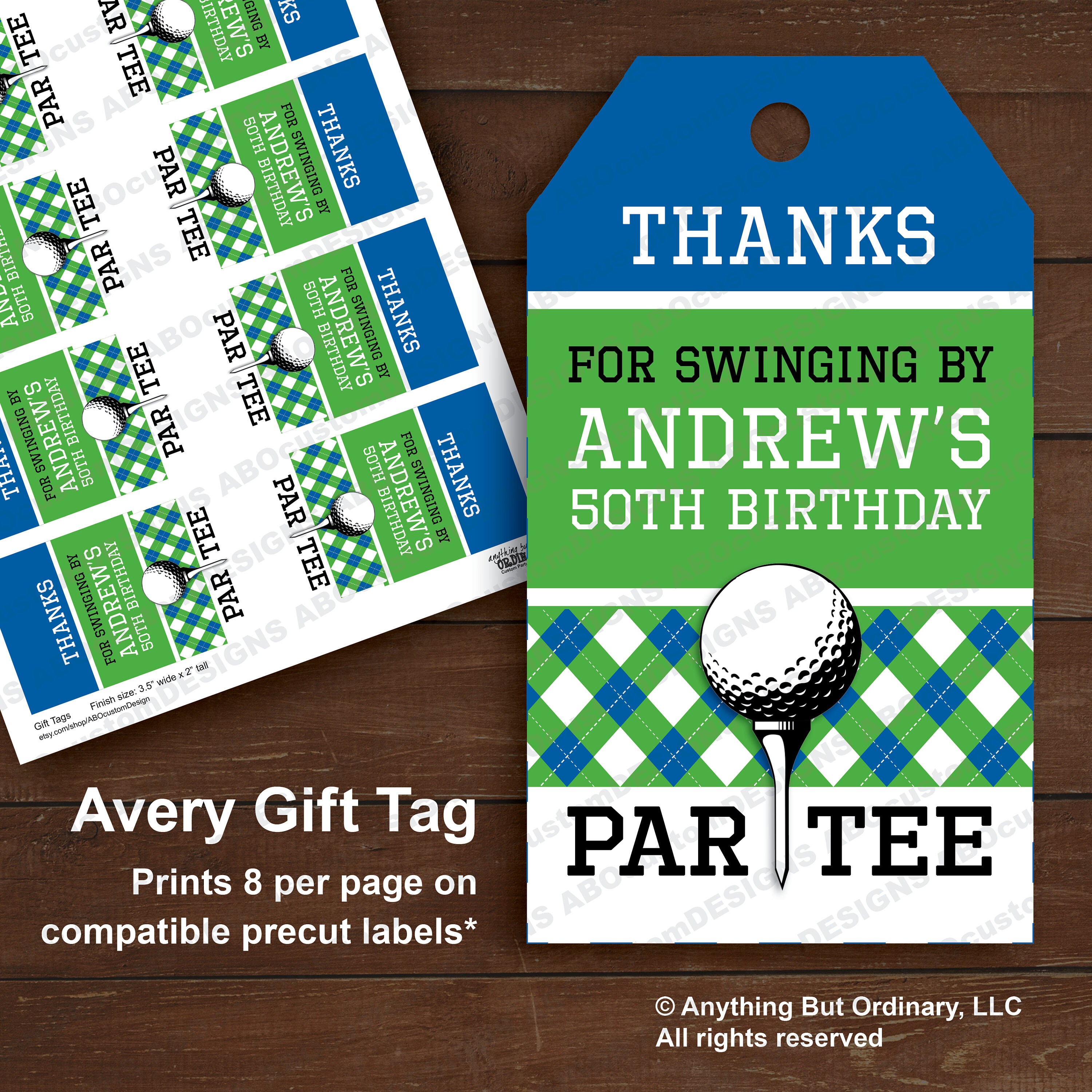 PERSONALIZED Golf Gift Tags Printable ParTEE Thanks for Etsy