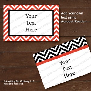 Editable Black and Red Chevron Tent Cards, Folded Buffet Cards ...
