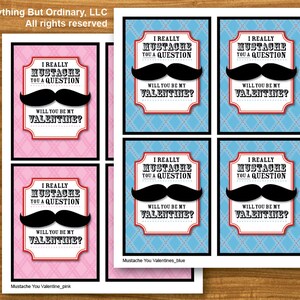 DIY Valentines, Customizable Mustache You Cards, INSTANT DOWNLOAD, printable digital file image 3