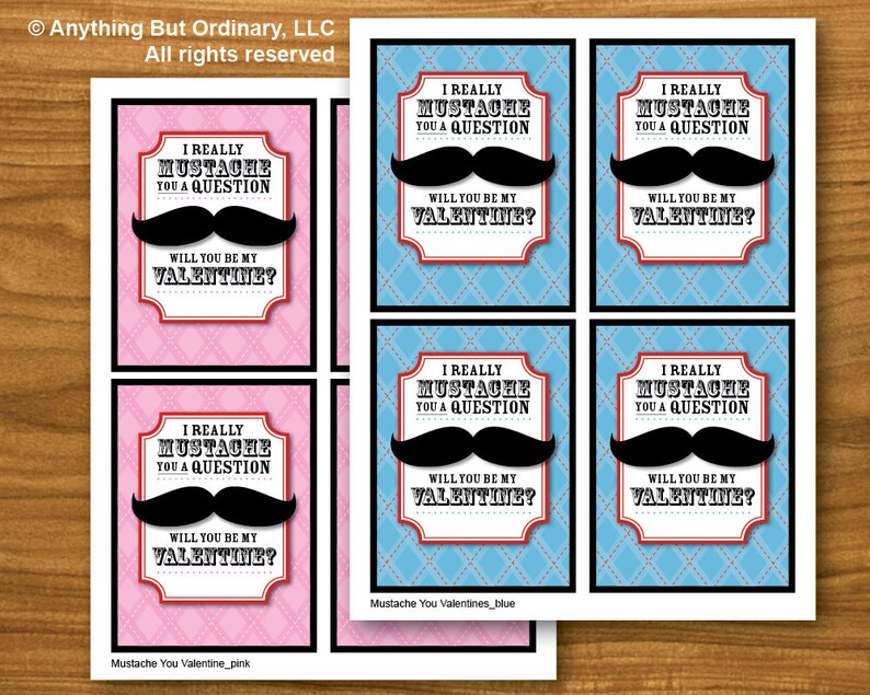 DIY Valentines, Customizable Mustache You Cards, INSTANT DOWNLOAD, printable digital file image 3