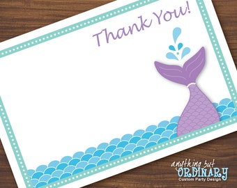 Mermaid Thank You Note, DIY Flat Card, ThankYou Card, INSTANT DOWNLOAD, digital printable file