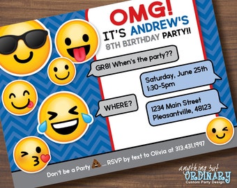 Boys Emoji Invitation | Printable Emoji Birthday Party Invitations | Personalized Digital File