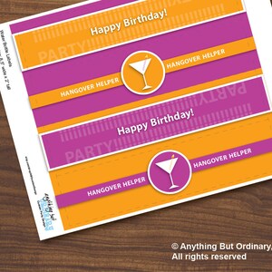 Martini Cheers DIY Birthday Water Bottle Labels, violet and orange, INSTANT DOWNLOAD digital printable file image 2