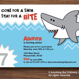 Shark Birthday Invitations, Printable Shark Invites, Shark Bite Pool ...