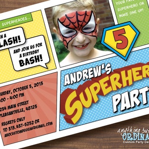 Superhero Birthday Photo Invitation, DIY Comic Book Super Hero Card, printable digital file