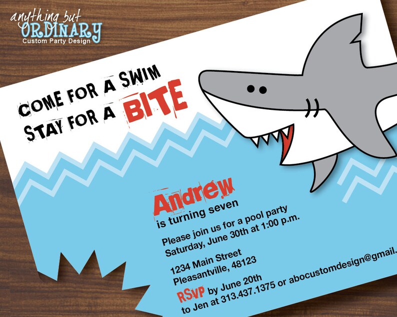 Shark Birthday Invitations Printable Shark Invites Shark Etsy