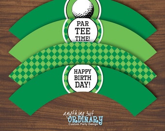 Printable Golf Birthday Cupcake Wrappers, ParTEE Golf Cupcake Labels, INSTANT DOWNLOAD, digital file