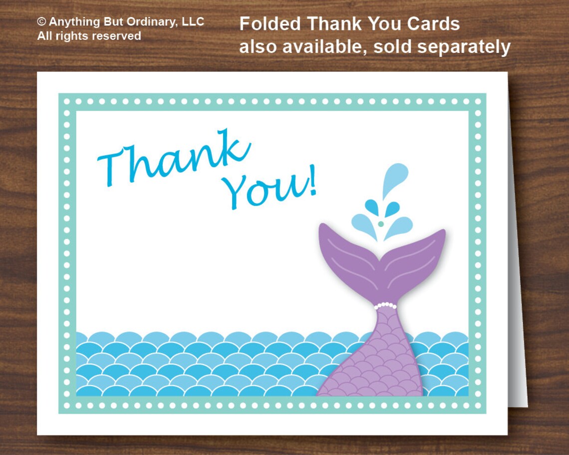 Mermaid Thank You Note DIY Flat Card Thankyou Card INSTANT | Etsy