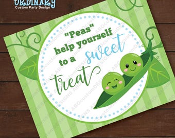 Twin Boys Sweet Peas Treat Sign | Printable 2 Peas in a Pod Dessert Blue Table Sign | INSTANT DOWNLOAD | digital file