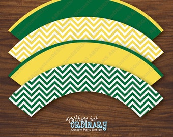 Chevron Party Cupcake Wrappers in Green and Yellow, Printable Cupcake Liners, INSTANT DOWNLOAD