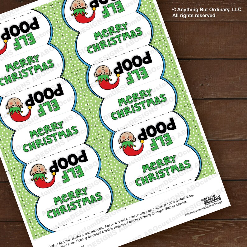Free printable elf poop labels