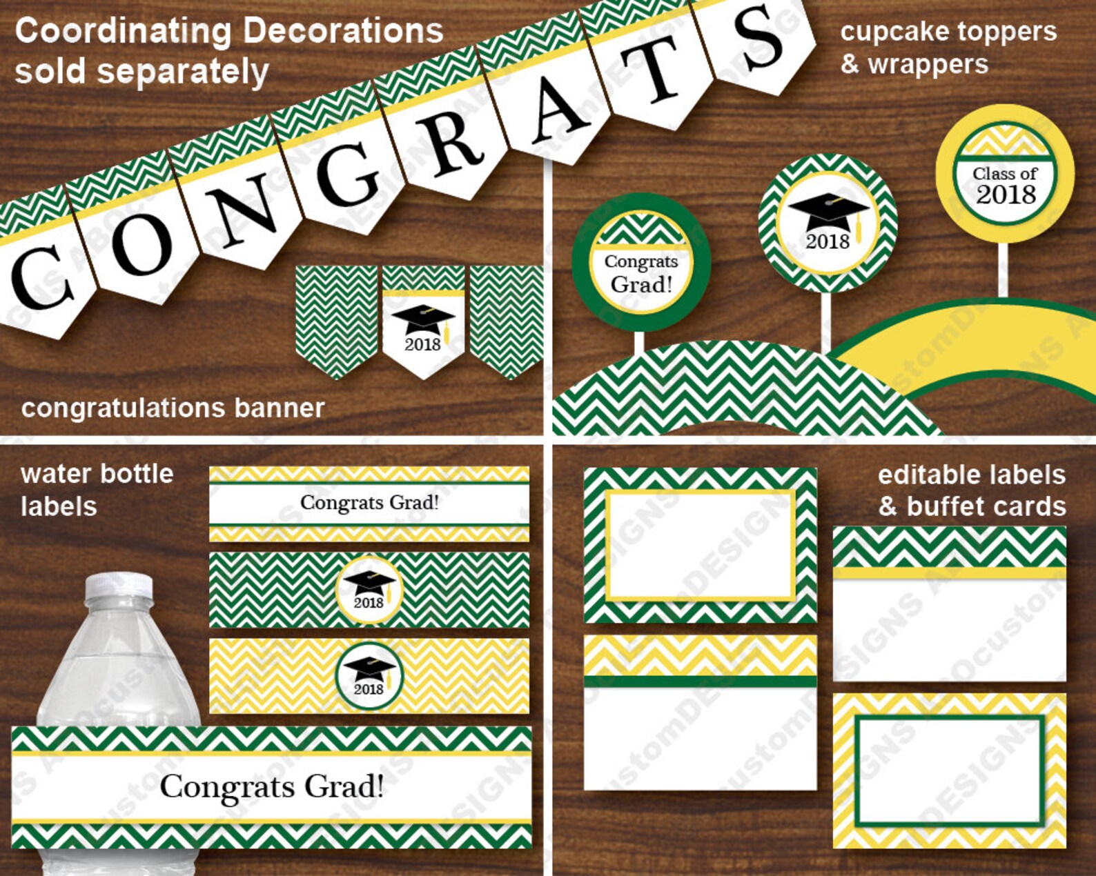 Green and Yellow Printable Label Cards Editable Chevron Party - Etsy
