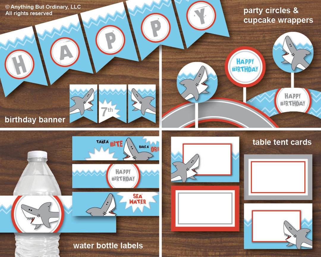 Printable Shark Party, Shark Birthday Party Decorations, Shark Bite ...