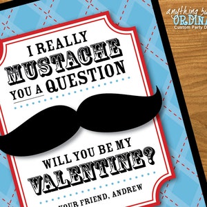 DIY Valentines, Customizable Mustache You Cards, INSTANT DOWNLOAD, printable digital file image 1