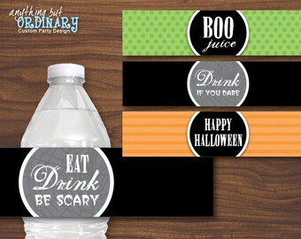ハロウィーンのウォーターボトルラベル、食べると飲むと怖いラッピング、即時ダウンロード、デジタル印刷可能ファイル