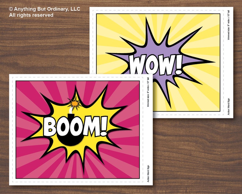 Girls Superhero Party Signs Action Word Explosion Cut Outs Etsy
