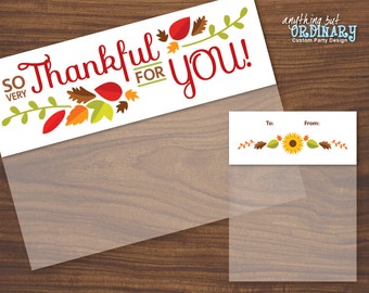 Printable Thankful for You Bag Toppers, Editable Autumn Treat Bag Labels, INSTANT DOWNLOAD digital file