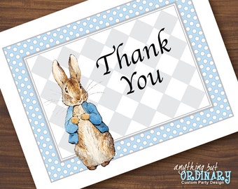 Peter Rabbit Thank You Card,  Printable Folded Thank You, Blue and Gray, Blank Inside, INSTANT DOWNLOAD, digital file