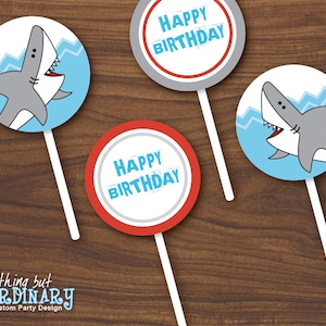 Shark Bite Birthday Cupcake Toppers, DIY Party Circles, INSTANT DOWNLOAD, digital printable file