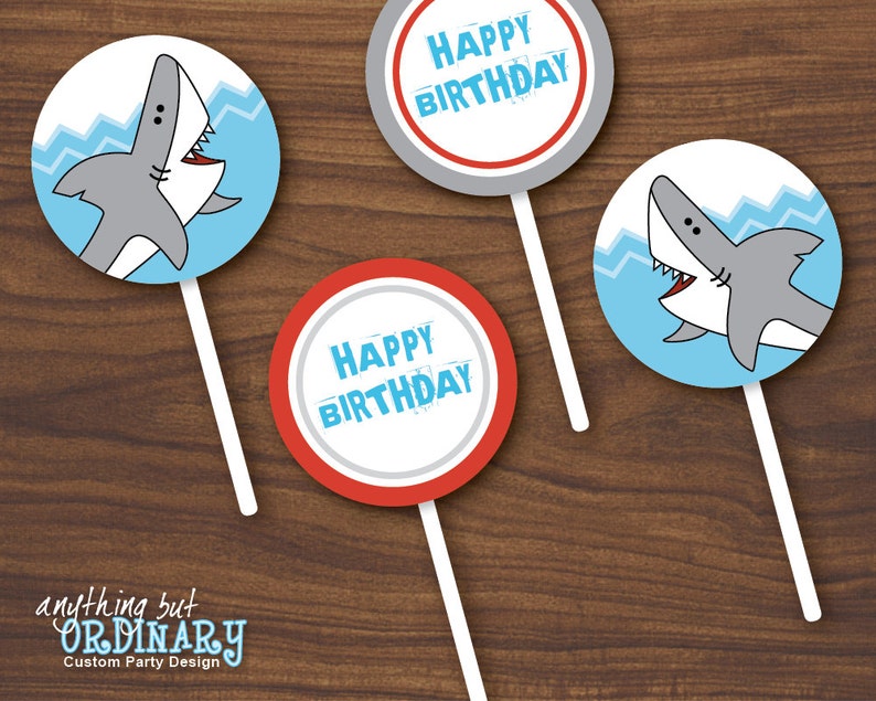 Shark Bite Birthday Cupcake Toppers DIY Party Circles - Etsy