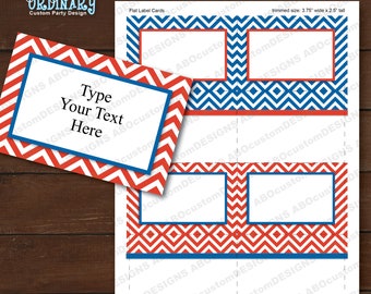 Red, White and Blue Chevron Label Cards | Editable Chevron Favor Tags | INSTANT DOWNLOAD | digital file