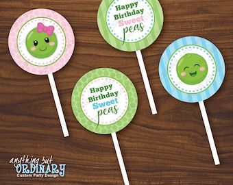 Sweet Peas Twin Birthday Cupcake Toppers, Printable Sweet Pea Party Circles, Two Peas in a Pod Birthday, INSTANT DOWNLOAD, digital file