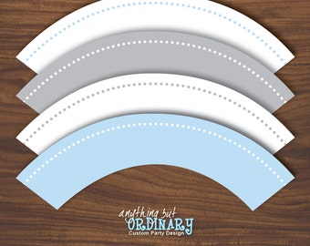 Blue and Gray Cupcake Wrappers, Polka Dot, Peter Rabbit Party Theme, INSTANT DOWNLOAD digital printable file