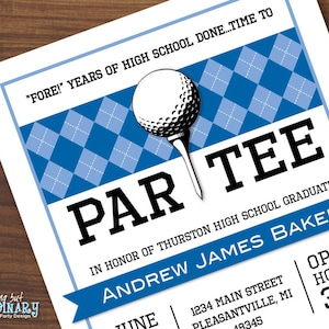 PERSONALIZED Golf Graduation Party Invitation | Printable ParTEE Golf Theme Graduation Invite | School Colors | Digital File