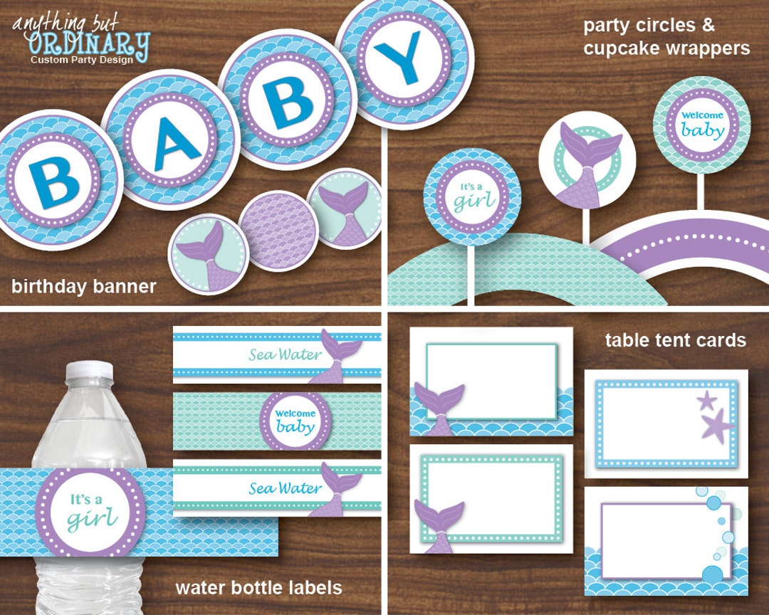 Mermaid Baby Shower DIY Printable Party Package INSTANT - Etsy