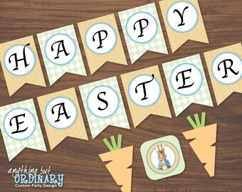 Happy Easter Banner, DIY Peter Rabbit Banner, INSTANT DOWNLOAD printable digital file